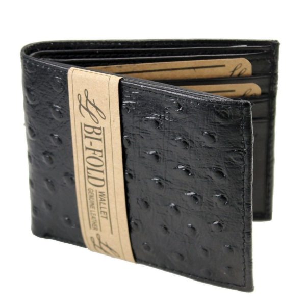 Mens Western Genuine Leather Wallet Bifold Ostrich Print Card Slots Black 2