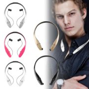 Bluetooth Headset Neckband Headphone with Retractable Earbud for iPhone Android 2