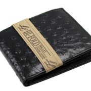 Mens Western Genuine Leather Wallet Bifold Ostrich Print Card Slots Black 1